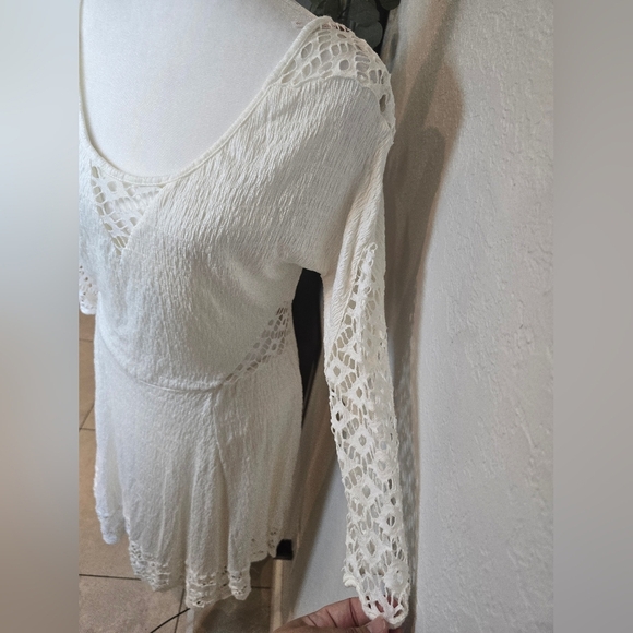 Free People Fit Flare Knit Skater Dress 3/4 Slv Lace Mesh Cutout  stretch Size L - Picture 8 of 12